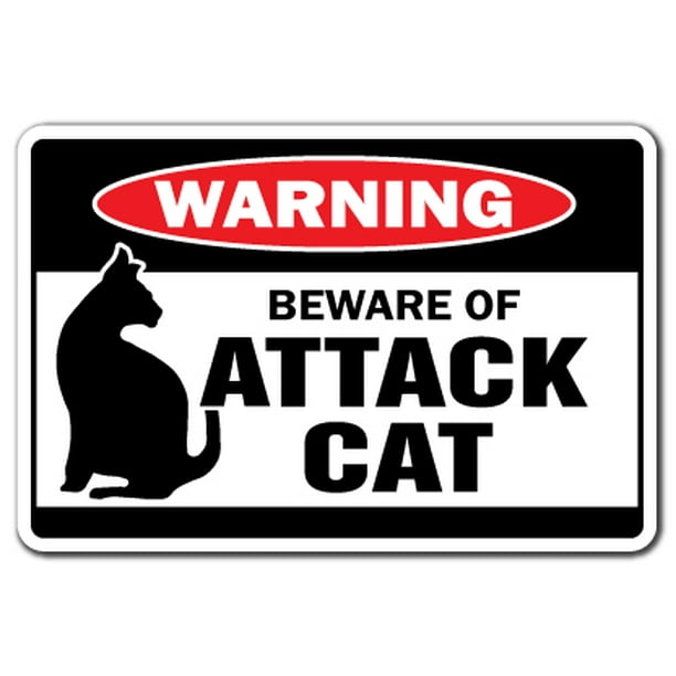 Warning 12" x 3" Beware of Attack Cat Aluminum Cat Sign and Sticker